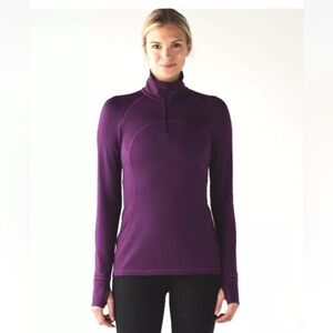 Lululemon Extra Mile 1/2 Zip Purple Sz 4 Cotton Fleece Thumbholes EUC